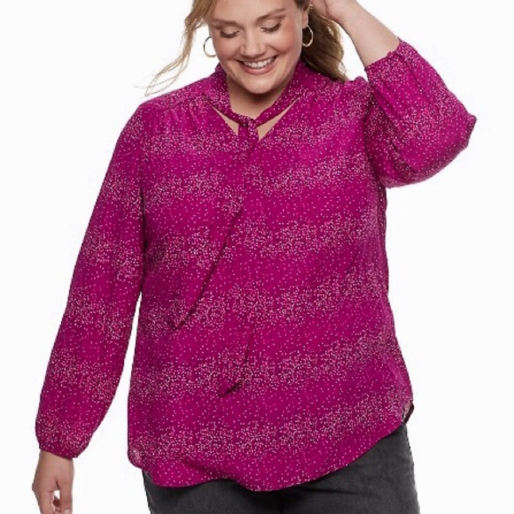 EVRI Purple Dots Georgette Blouse with Tie 3X 💖💜